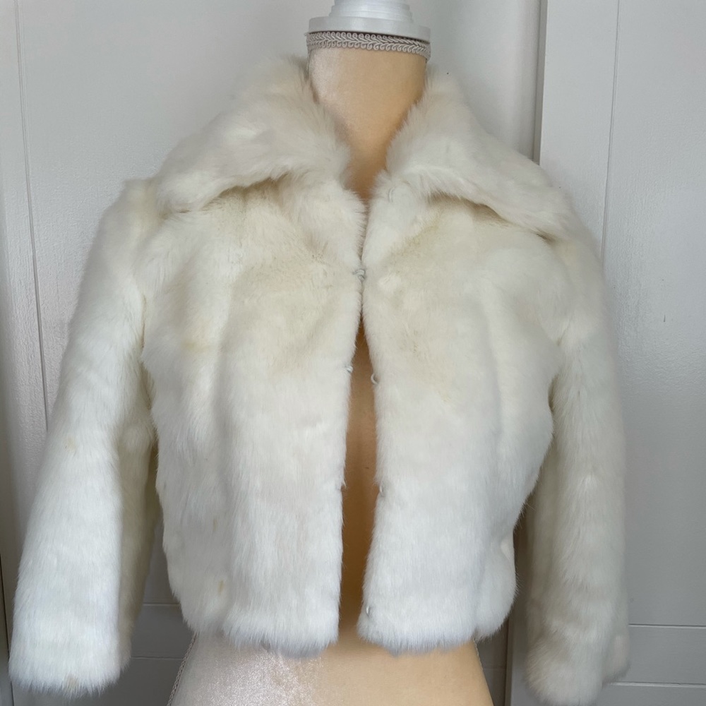 Faux White Fur crop coat